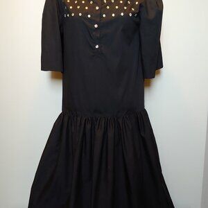 Vintage Black Drop Waist Dress with Gemstones